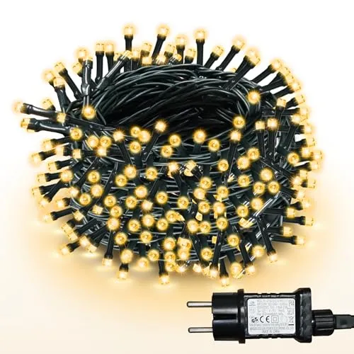 WISD LED Lichterkette 13m, 100er Warmweiß - Dimmbare Weihnachtsbeleuchtung auf Dunkelgrün Kabel mit 12 Modi, Timer und EU Stecker - Innen und Außen Deko für Weihnachtsbaum, Balkon, Zimmer, Garten