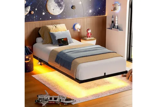 Modernes Metallbettgestell 90x200 cm mit LED-Beleuchtung und USB-Ladestation