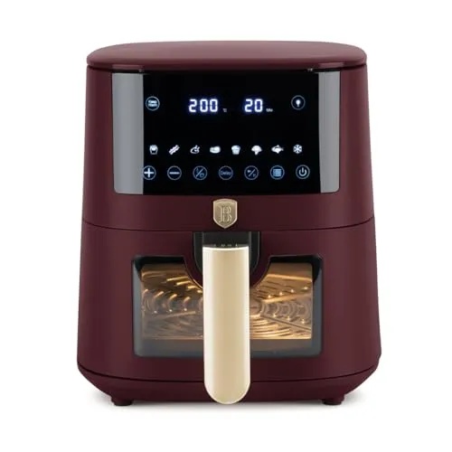 Berlinger Haus Heißluftfritteuse 5 Liter Leonardo Collection – Sichtfenster – 8 Programme – Fettfreies Kochen – TitanPro Antihaftkorb – 1400 W – Airfryer – Küchengerät