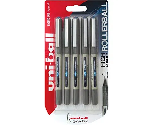 Uni-ball UB-157ye Fine Kugelschreiber, Uni Super-Tinte, 0.7 mm Spitze, 5 Stück blau