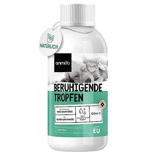animigo Beruhigungsmittel für Hunde & Katzen - 100ml Entspannungs- & Anti-Stress-Mittel - Entspannungs- & Anti-Stress-Mittel für Hunde, unterstützt bei Stress und Unruhe mit natürlichen Inhaltsstoffen wie L-Tryptophan und Vitamin D3.