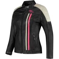 Damen Motorrad Jacke 44 Leder Rusty Stitches Alice - Schwarz-Grau-Pink - Funktionsjacke für Damen, atmungsaktiv und wasserbeständig, mit herausnehmbaren Protektoren für optimalen Schutz und Komfort bei jeder Fahrt.