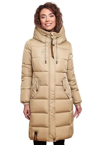 MARIKOO Damen Wintermantel mit Kapuze B941 - Stylischer Steppmantel in Beige - Bequemer Damen Steppmantel von Marikoo in modischem Design. Ideal für kalte Tage, warm gefüttert und mit hohem Kragen für zusätzlichen Schutz. Erhältlich in 10 Farben, perfekt für jeden Stil!