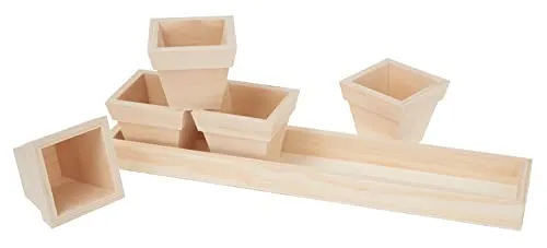 VBS Holz-Tabletts mit 5 Töpfen aus Holz natur 35x7,5cm