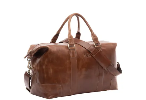 SID & VAIN JEREMY Reisetasche aus Echtleder - Große Weekender Tasche für Damen & Herren, handgefertigt aus hochwertigem hell-braunem Leder, ideal für Reisen und Sport, mit abnehmbarem Schultergurt und praktischem Handyfach.