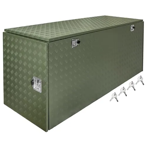 Trucky Deichselbox Grün Werkzeugkasten Truckbox Anhänger Kiste Abschließbar Alubox Transportbox Werkzeugbox Aluminium Aufbewahrungsbox, Ausführung:Modell 14 (128 x 39 x 46 cm /P900)