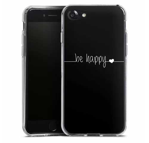 DeinDesign Handyhülle Statement Sprüche Glück Be Happy Black, Apple iPhone SE (2020) Silikon Hülle Bumper Case Handy Schutzhülle