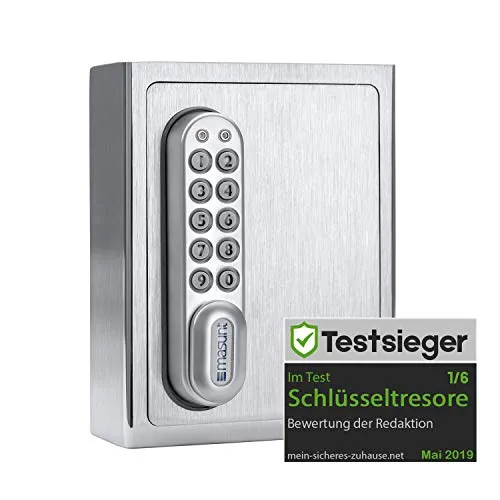 masunt Schlüsseltresor 1120 E mit Elektronischem Schloss - Schlüsseltresor aus wetterbeständigem V2A Edelstahl, bietet sicheren Schutz für Ihre Schlüssel mit 2-seitiger Türverriegelung und wechselbarem Akku.