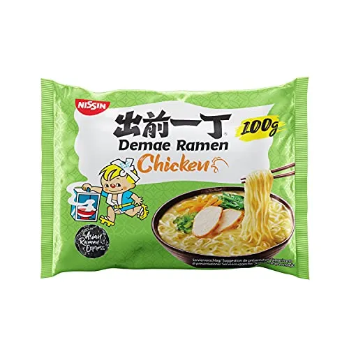 Nissin Demae Ramen – Huhn, Einzelpack, Instant-Nudeln japanischer Art, mit Hühnerfleisch-Geschmack, Sesamöl & asiatischen Gewürzen, schnell & einfach zubereitet, asiatisches Essen (1 x 100 g)