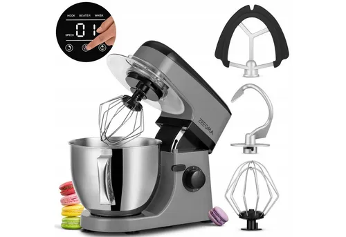 ZEEGMA Planeet MIX Küchenmaschine - 1800 W, multifunktionale 5L Knetmaschine mit Touchpanel, 8 Geschwindigkeiten und sicherer Überhitzungsschutz