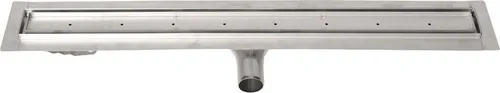 Gelco Ablaufgarnitur MANUS PIASTRA Edelstahlbodenrinne mit Rost, L-850, DN50 - Hochwertige Edelstahlbodenrinne für Fliesen, ideal für die moderne Badgestaltung. Mit einer Länge von 850 mm und einem Durchfluss von 42 l/min sorgt sie für effizienten Wasserabfluss.