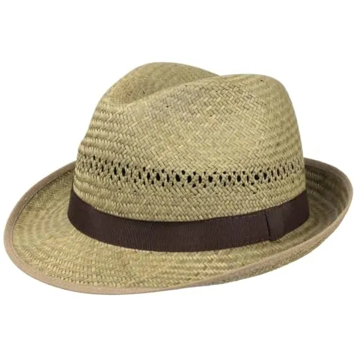 Lipodo Classic Trilby Strohhut Ripsband Uni einfarbig Made in Italy Damen und Herren Frühling Sommer Natur S (54-55 cm)