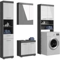 xonox.home Bad Scout X06B2B09 Badkombination - Komplettprogramme für Badezimmer, moderne Badmöbel in rauchsilber und weiß Hochglanz mit großzügigem Stauraum und pflegeleichten Oberflächen für langlebige Nutzung.