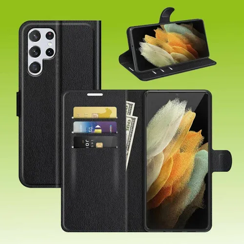 Für Samsung Galaxy S22 Ultra Handy Tasche Schwarz Etuis Kunst-Leder Hülle Schutz