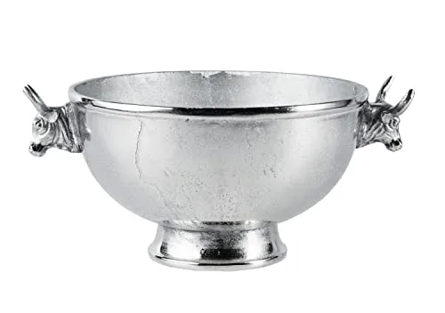 MichaelNoll Stierkopf Dekoteller aus Aluminium, Silber - Stilvolle Dekoschale für jeden Anlass - Dekoschalen aus Aluminium, handgefertigt und pflegeleicht. Ideal für Wohnzimmer, Badezimmer oder als Tischdeko für Hochzeiten. Ein luxuriöses Wohnaccessoire in Silber.