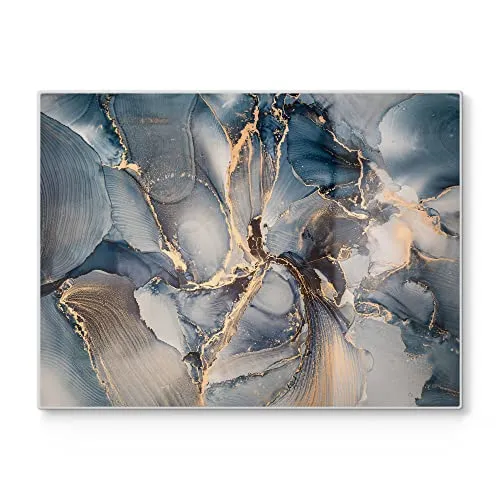 DEQORI Schneidebrett aus Glas | Marmor-Farbspiel mit Gold in blau von DEQORI
