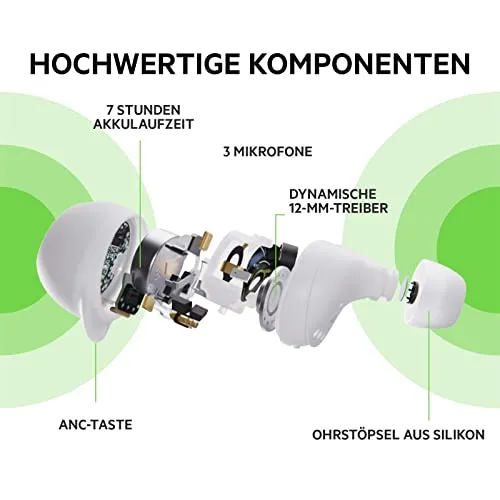 Belkin SoundForm Immerse True Wireless In-Ear-Kopfhörer - Hybrides ANC, IPX5-Wasserschutz und 31 Stunden Akkulaufzeit für ununterbrochenen Musikgenuss