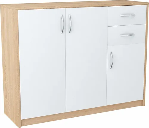 Matkam Möbel Kommode in Sonoma Eiche - Kommode aus kratzfester, laminierten Möbelplatte mit großem Ablagefach, 2 Schubladen und Flügeltür, perfekt für schmale Dielen und vielseitige Nutzung im Wohnzimmer oder Flur.