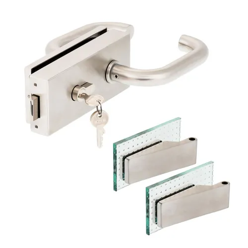 Glastürbeschlag Q PZ + Studio Bänder Edelstahl Glastürschloss +PZ Orlando