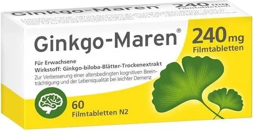 Ginkgo-maren 240 mg Filmtabletten - Arzneimittel zur Verbesserung der kognitiven Funktionen bei leichter Demenz, fördert die Durchblutung und unterstützt Gedächtnis sowie Konzentration.