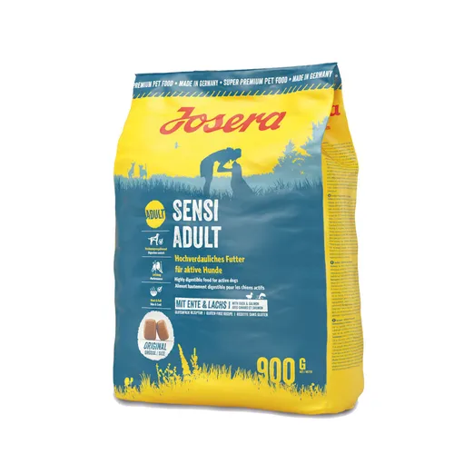Josera SensiAdult Ente & Lachs Trockenfutter für aktive Hunde Glutenfrei 900 g