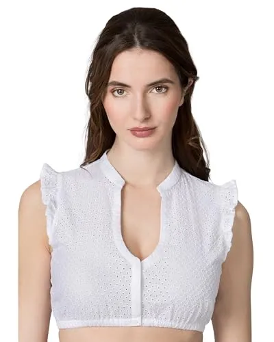 Stockerpoint Damen Melania Dirndlbluse, Weiss, 42 - Trachtenbluse mit V-Ausschnitt für einen eleganten Look, perfekt für festliche Anlässe und traditionelle Feiern.