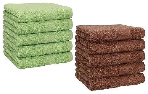 Betz 10 Stück Seiftücher Premium 100% Baumwolle Seiflappen Set 30x30 cm Farbe apfelgrün und nussbraun