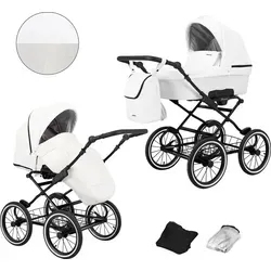 Kinderwagen ROMANTIC Sportwagen Babywagen Babyschale Komplettset Kinder Wagen Set 2 in 1 (weiß eco, Rahmenfarbe: schwarz) - Weiß