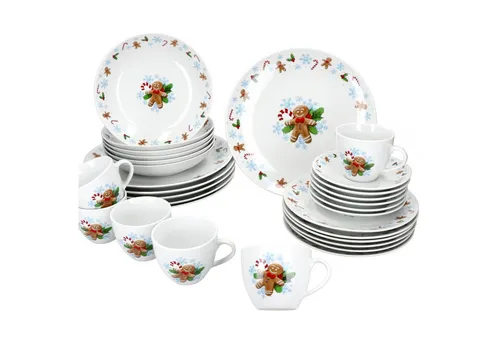 MamboCat Kombiservice 30tlg Candyman für 6 Personen - Festliches Porzellan Kombiservice für Weihnachten, ideal für eine besondere Atmosphäre mit niedlichen Motiven. Spülmaschinen- und mikrowellengeeignet.