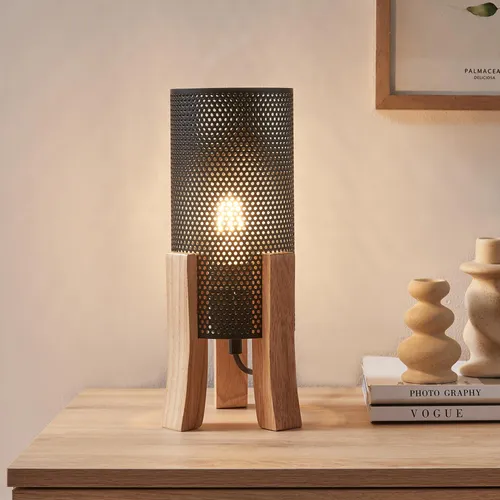 Tischleuchte 'Joelleldsvin' Holz Metall in Mesh-Optik