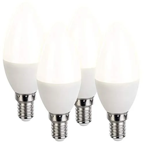 Luminea Kerzenlampen: 4er-Set LED-Kerzen, warmweiß, 470 Lumen, E14, G, 6 Watt (LED Birne E14, LED-Leuchtmittel Kerzen, Deckenleuchte)