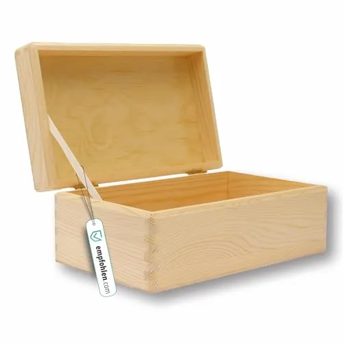 Kibun Holzkiste mit Klappdeckel 25x15x10 cm naturbelassen Holzbox mit Messingscharnieren nachhaltige Aufbewahrung kleine Holzkiste Dekobox Schmuckbox Geschenkbox