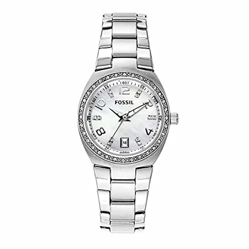 Fossil Damen Serena Quarz-Edelstahl-Dreizeigeruhr AM4141 - Elegante Armbanduhr für Damen mit 28 mm Gehäuse, wasserdicht bis 50 m und einem stilvollen Edelstahlarmband - perfekt für jeden Anlass.