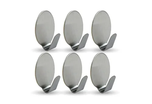Bestlivings Wandhaken 76409 Selbstklebehaken, Badezimmer, Türen, Duschen, ebene Flächen, glatte Flächen, (Oval, 6-St., 1,8cm x 2,7cm), Silber aus Edelstahl, Rostfrei Aufhänger Bilderhaken ohne Bohren
