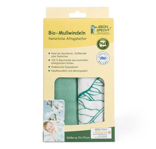GRÜNSPECHT Stoffwindeln 2 Mullwindeln 70x70cm - Blätter