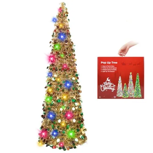 1.5m Klein Künstlicher Weihnachtsbaum mit Beleuchtung, Gemischtes Gold