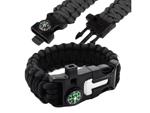Przydasie Survival-Armband 5-in-1 - Paracord, Messer, Feuerstarter, Kompass und Pfeife - Wetterfest, robust und leicht - Ideal für Outdoor-Aktivitäten