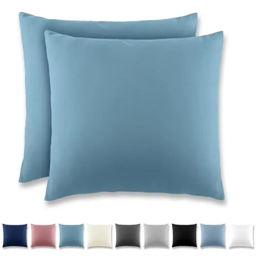 REDKEY Kissenbezug 80x80 cm 2er Set Kopfkissenbezug mit Reißverschluss - Kissenhülle aus gebürstetem Mikrofaser für Kissen,Waschbar bis 40°C Aqua blau