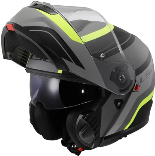 LS2 Modularer Motorradhelm STROBE II MONZA Matt Black H-V Yellow, XL - Motorradhelm mit modernem Design und Pinlock-ready-Visier, das Beschlagen verhindert. Ideal für Sicherheit und Komfort auf der Straße.