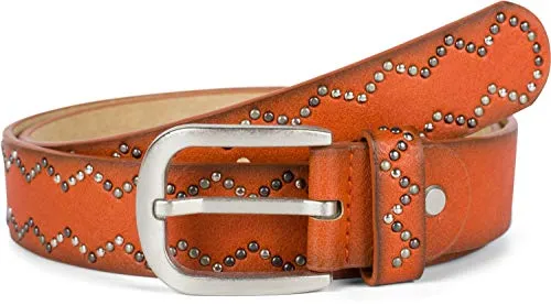 styleBREAKER Damen Nietengürtel Rost, 90cm - Damen-Gürtel mit Zackenmuster und kleinen Nieten, kürzbar für perfekten Sitz und stilvolles Outfit.