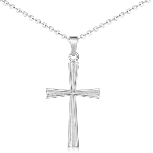 MATERIA Kettenanhänger Kreuz Silber 925 - Eleganter Schmuck für Damen und Herren - Hochwertiger 925 Sterling Silber Kreuz Anhänger mit mattierten und hochglanzpolierten Oberflächen, perfekt als Geschenk zur Konfirmation oder Kommunion. Inklusive 45cm Kette.
