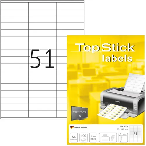 TOP STICK Universal-Etiketten 70 x 16,9 mm weiß 5.100 Etiketten auf 100 Blatt