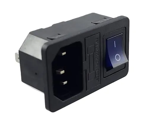 Kaltgeräte Steckverbinder Stecker C-14 mit blauem Schalter und Sicherung 10A/250V