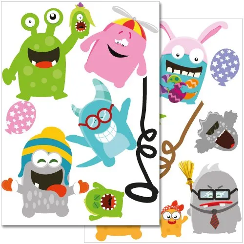 Wandkings Monster Wandsticker Set, 15 Aufkleber, 2 DIN A4 Bögen, Gesamtfläche 60 x 20 cm