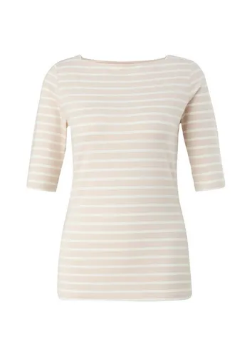 comma Damen T-Shirt 60.2.61.12.130.2128746, Beige, Größe 46 - T-Shirts für Damen mit antaillierter Passform und U-Boot-Ausschnitt, aus elastischem Crêpe-Jersey für optimalen Tragekomfort.
