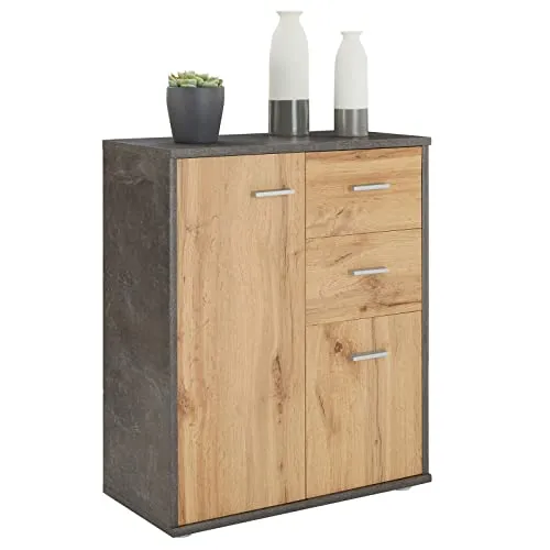 CARO-Möbel Highboard LOCARNO - Kommode mit 2 Türen und 2 Schubladen - Highboard mit modernem Design, bietet viel Stauraum und einen variablen Einlegeboden für optimale Nutzung. Ideal für ein aufgeräumtes Zuhause.