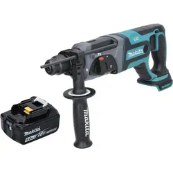 Makita DHR 241 T1 Akku Bohrhammer 18 V - Akkuschrauber mit 2,0 Joule Schlagstärke, ideal zum Bohren, Hammerbohren und Meißeln. Inklusive 5,0 Ah Akku für längere Einsatzzeiten und weniger Vibration durch innovative Gummidämpfung.