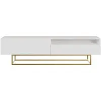 Selsey TV-Schrank VELDIO 175 cm - Stylischer TV-Schrank mit gefrästen, grifflosen Fronten und goldenen Beinen, ideal für ein modernes Wohnzimmer. Bietet zwei geräumige Fächer für Zubehör und eine elegante Präsentationsfläche.