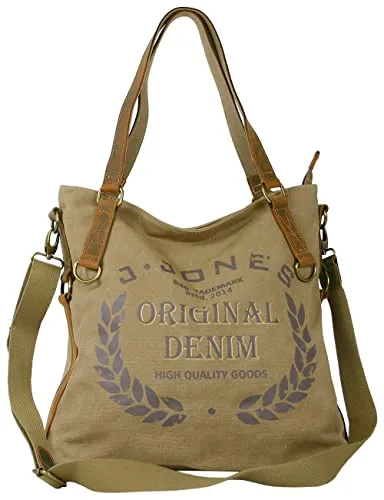 JENNIFER JONES - Vintage Handtasche aus Canvas und Echtleder - Stylische Damen-Rucksackhandtasche im Vintage Look mit Echtleder-Details und vielseitigen Tragevarianten - ideal für Alltag, Büro oder Schule.