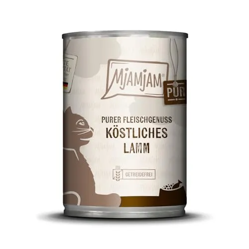 MjAMjAM - Premium Nassfutter für Katzen - purer Fleischgenuss - köstliches Lamm pur, 1er Pack (1 x 400 g), getreidefrei mit extra viel Fleisch
